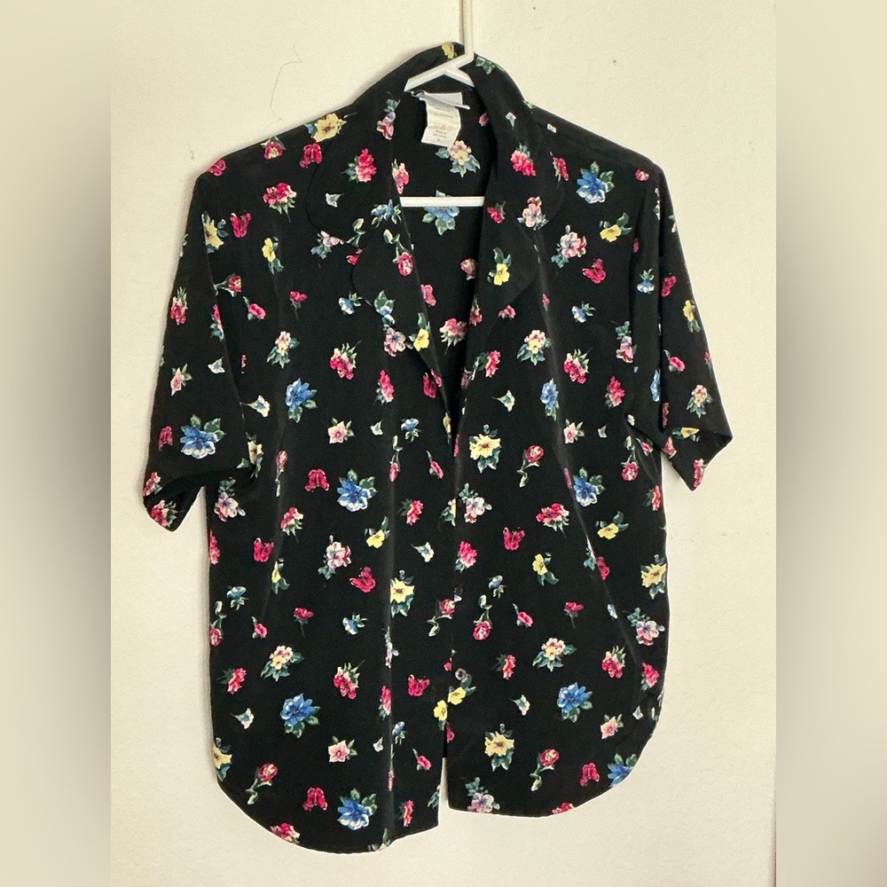 Jantzen Black Floral Short Sleeve Shirt